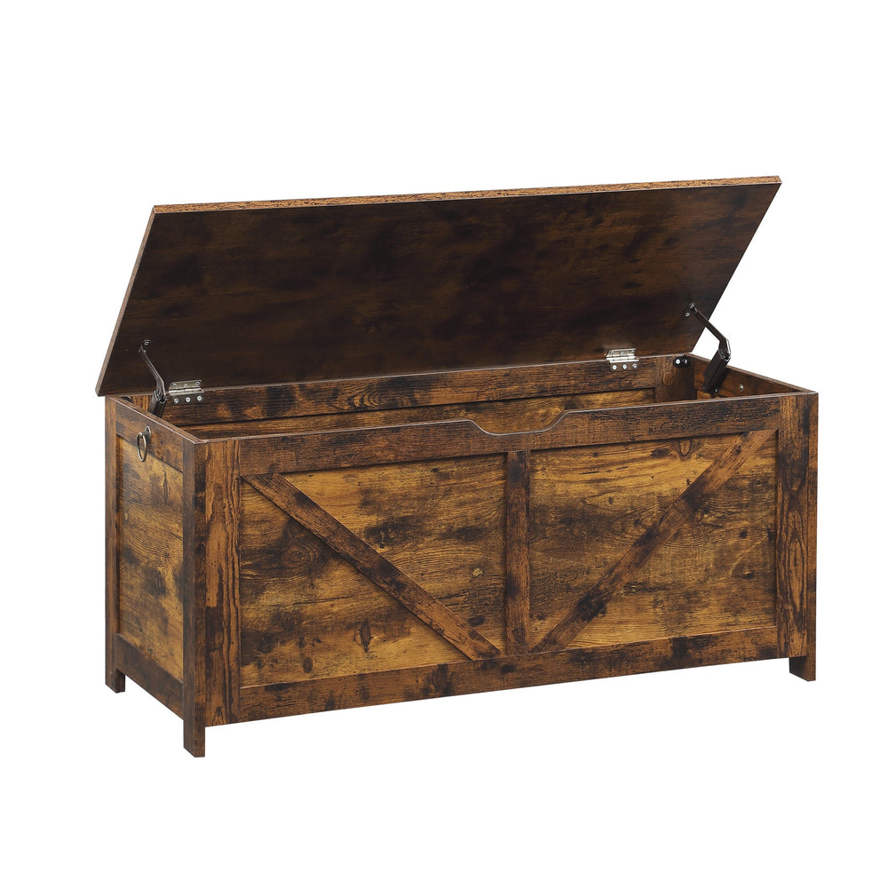 English Elm Storage Chest Vintage-Style Entryway Bench with 300lb Support, Toy & Blanket Organizer, Durable Rustic Brown 43.1 L x 18.9 W x 5.7 H W3151P345854