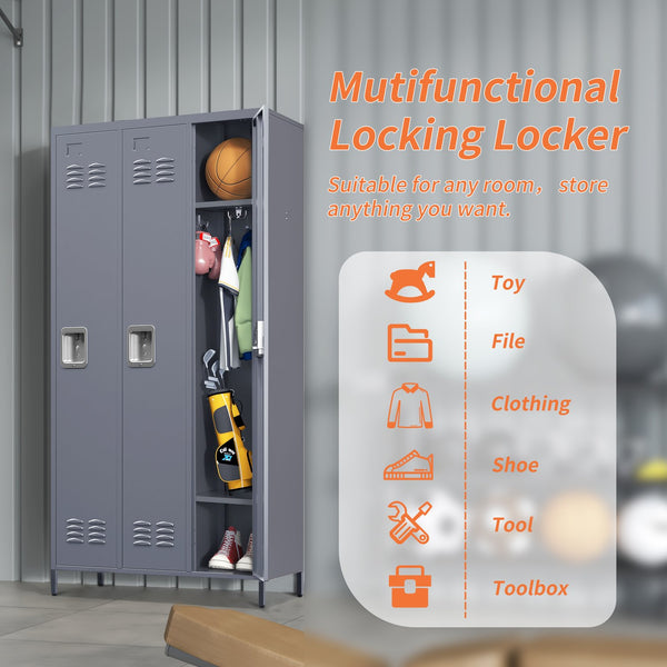 English Elm 3 Door 72"H metal lockers with locks — durable steel storage cabinet for gym, office, school security and organization T2398P151995