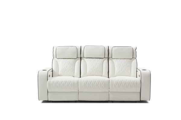 English Elm Lumin Power Reclining Home Theater Sofa with Led Lighting and Wireless Charging Pad White B078P497931