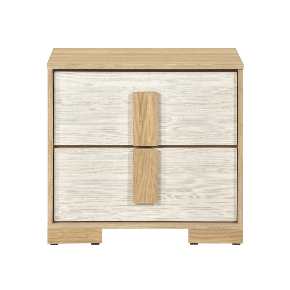 English Elm Contemporary Modern Wooden Nightstand with Two Drawers and Plank Pattern Top for Bedroom Storage Natural,White 26.5 L x 17.5 W x 24 H B011P317207