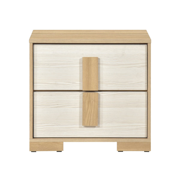 English Elm Contemporary Modern Wooden Nightstand with Two Drawers and Plank Pattern Top for Bedroom Storage Natural,White 26.5 L x 17.5 W x 24 H B011P317207