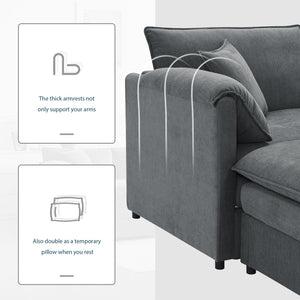 English Elm [new U-shaped Chenille Cloud Sectional 6 Seat Modular Sofa with Movable Ottoman Dark Gray N723S6546B