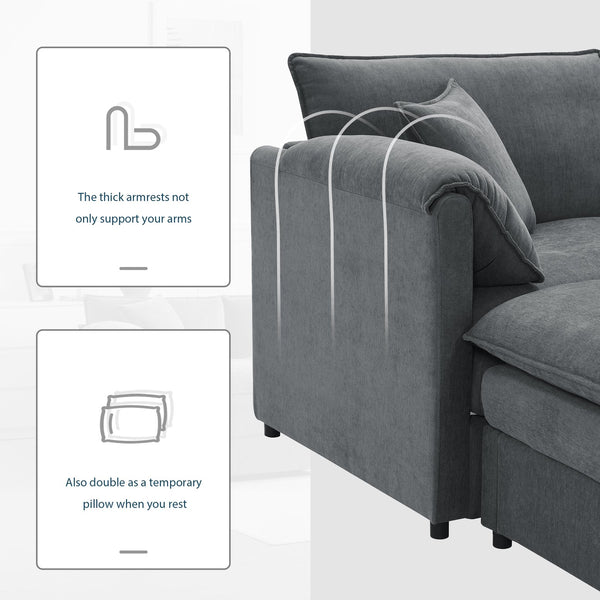 English Elm [new U-shaped Chenille Cloud Sectional 6 Seat Modular Sofa with Movable Ottoman Dark Gray N723S6546B