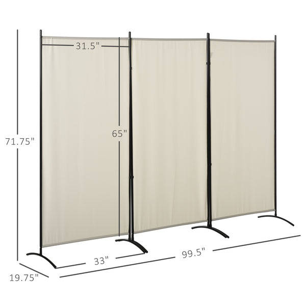 English Elm HOMCOM 6' 3-Panel Room Divider Folding Privacy Screen, Beige Polyester, Metal Frame, Portable Elegant Room Partition 99.5" x 71.75" W2225P173944