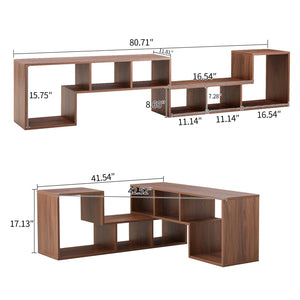 English Elm 2 Piece Modular L-shaped Tv Console Open Shelf Bookcase for Modern Living Rooms W3875P397178