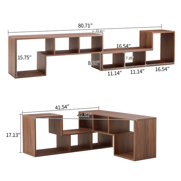 English Elm 2 Piece Modular L-shaped Tv Console Open Shelf Bookcase for Modern Living Rooms W3875P397178