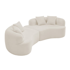 English Elm Curved Four-Seater Teddy Velvet Sofa with Full-Compression Sponge and Spring Support, No-Assembly, Compact White W3612S00001