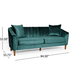 English Elm Christopher Knight Home® - 66957.00Anvltt_66957.00Bnvltt Plush Teal Velvet 3-Seater Sofa With Accent Pillows & Modern Design Style N771P202630F_N771P202511F