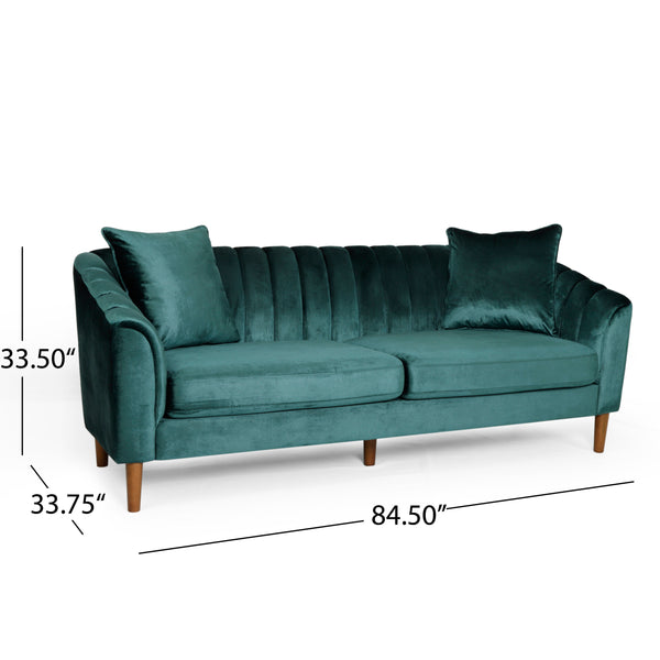 English Elm Christopher Knight Home® - 66957.00Anvltt_66957.00Bnvltt Plush Teal Velvet 3-Seater Sofa With Accent Pillows & Modern Design Style N771P202630F_N771P202511F