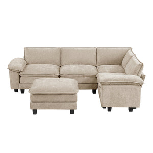 English Elm Modern 5-Piece Modular Sectional Set With Ottoman - Plush Taupe Chenille For Versatile Living Spaces B011S01809