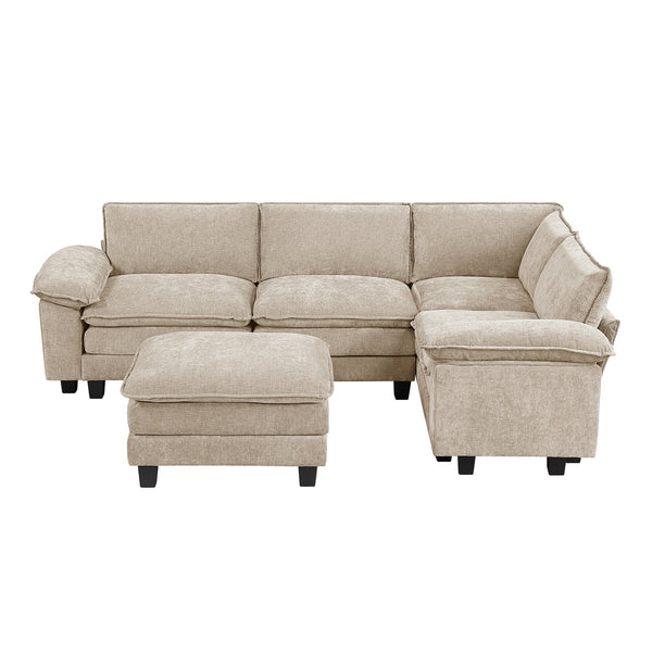 English Elm Modern 5-Piece Modular Sectional Set With Ottoman - Plush Taupe Chenille For Versatile Living Spaces B011S01809