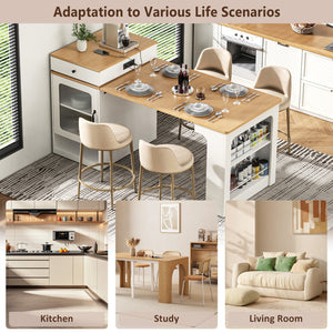 English Elm K&K Modern Extendable 59.5" Kitchen Island with Double-Sided Storage, Power Outlet & Casters White N707S000017W