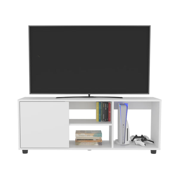 English Elm Tv Stand with Three Open Shelves for Media Storage and Decor, Slim Profile, Eco-Friendly Engineered Wood White 52.76 L x 20.47 W x 4.72 H B097P296851