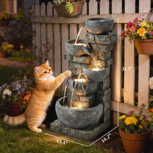 English Elm Garden Five Tier Cascading Resin Fountain with Warm Led Lights and Stone Finish T3971P476476