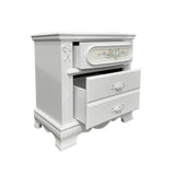 English Elm White 2-Drawer Nightstand With Floral Motifs