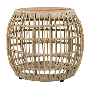 English Elm Acacia Wood Round Side Table Handwoven Rope Base Outdoor Coastal Boho Accent N770P380265B