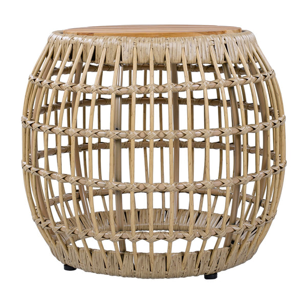 English Elm Acacia Wood Round Side Table Handwoven Rope Base Outdoor Coastal Boho Accent N770P380265B