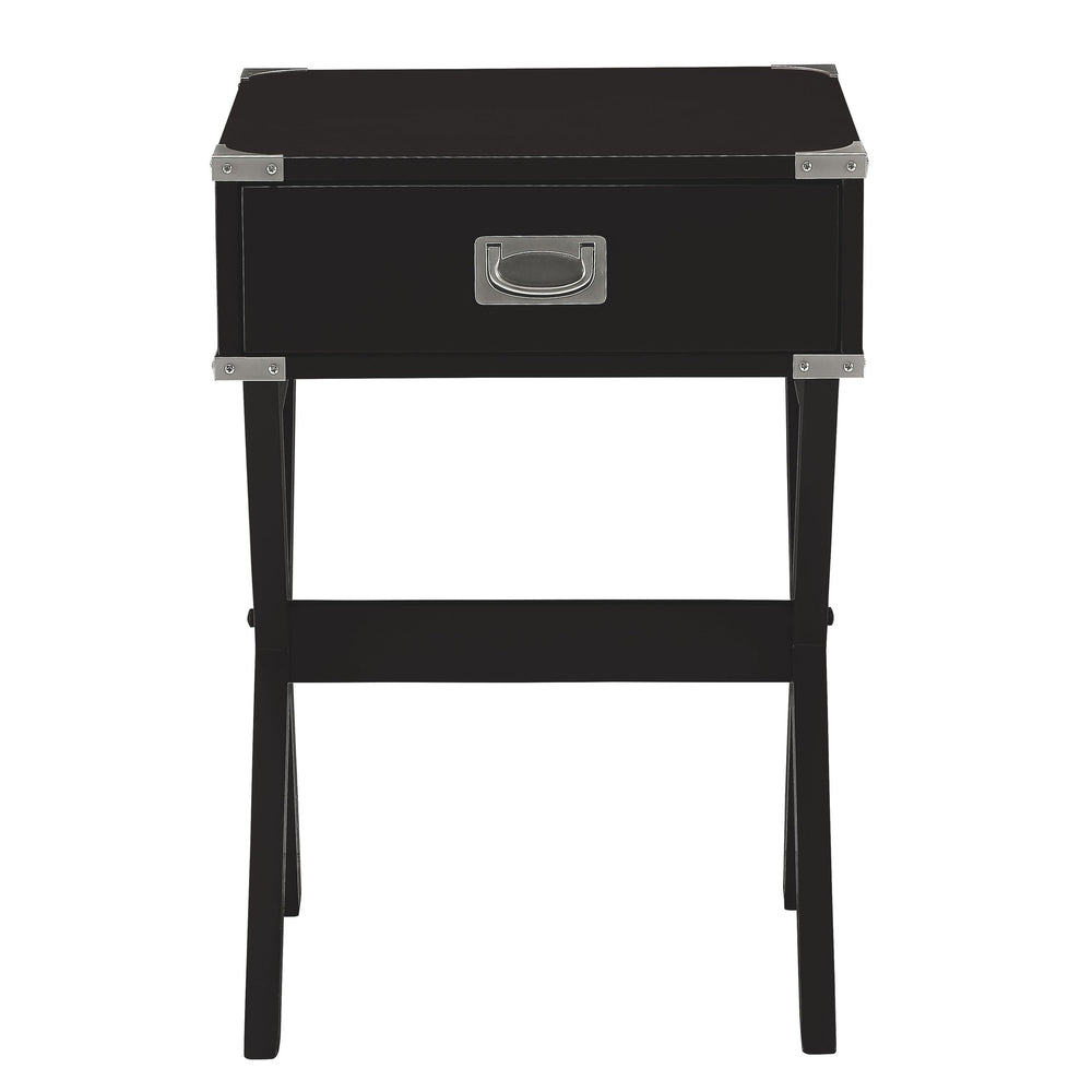 English Elm Black Rustic 1-Drawer End Table with Metal-Corner Wood Top, X-Base Stability, Versatile Accent Piece B062P181373