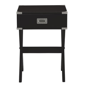 English Elm Black Rustic 1-Drawer End Table with Metal-Corner Wood Top, X-Base Stability, Versatile Accent Piece B062P181373