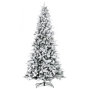 English Elm HOMCOM 9ft Snow-Flocked Pine Artificial Christmas Tree with 2068 Branches, Auto-Open, Fire-Safe Decor W2225P217077