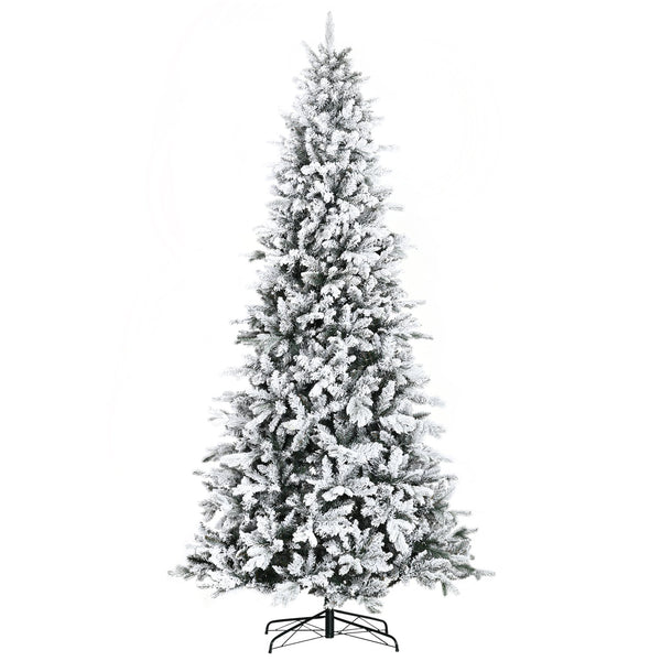 English Elm HOMCOM 9ft Snow-Flocked Pine Artificial Christmas Tree with 2068 Branches, Auto-Open, Fire-Safe Decor W2225P217077