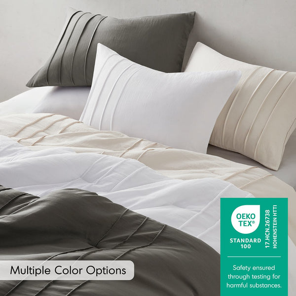English Elm 3-piece Cal King Pintuck Pleated Microfiber Comforter Set Soft Washed Tailored Bedding Grey B035P463228