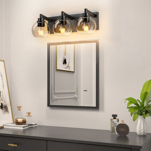 English Elm Bathroom Vanity Light - Modern 3-Light Fixture With Clear Glass Shades & Matte Black Metal Base W1340P353039