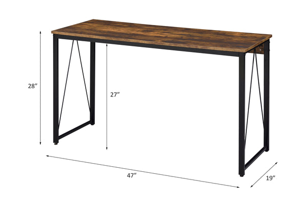 English Elm Zaidin Weathered Oak Writing Desk with Black V-Base – Spacious 15mm Top, Rustic Modern Home Office B2726P243686