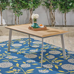 English Elm Christopher Knight Home® - LEEDS Eucalyptus Wood-Top Dining Table with Rust-Proof Aluminum Frame for Outdoor Patio Seating of 6 62762.00SIL