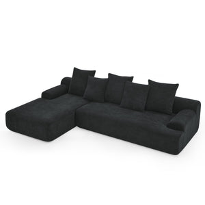 English Elm 110.25x67'' Compression Sofa Modern Upholstered L-Shape Sectional Couch 4-Seat Melange Velvet Comfort Black W1413S00084