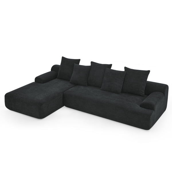 English Elm 110.25x67'' Compression Sofa Modern Upholstered L-Shape Sectional Couch 4-Seat Melange Velvet Comfort Black W1413S00084