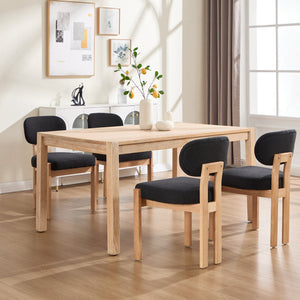 English Elm Wooden Wingback Dining Chairs Chenille Upholstered Set for Farmhouse Kitchen Black W3244P457877