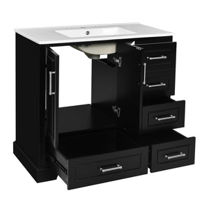 English Elm 36" Traditional Bathroom Vanity with Ceramic Sink, Solid Wood Cabinet, Soft-Close Doors & Drawers Black N729P251630B