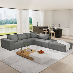 English Elm Modern Upholstered Sectional Sofa Set, Modular 132" L-Shaped Chenille Couch, No Assembly, Plush Comfort and Versatile Configuration Grey W834S00375