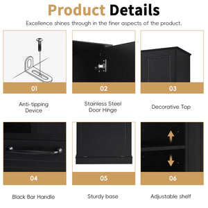 English Elm Tall Storage Cabinet with Flip-Out Basket, Adjustable Shelves & Aluminum Handles for Organized Living Black N725P322739B