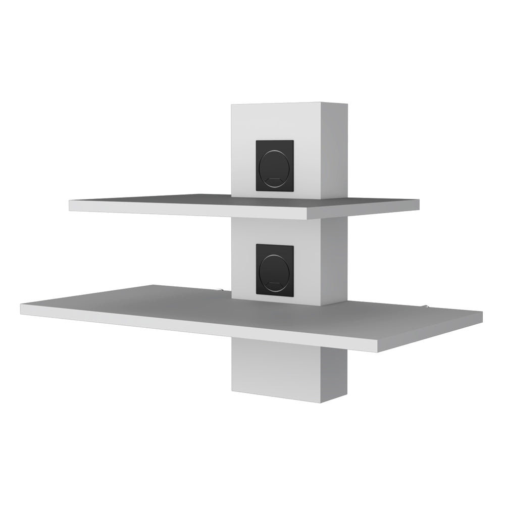 English Elm Minot Modern Floating Shelf Dual-Tier Wall Unit with Cable Management Covers, White MDF Finish B128P176177