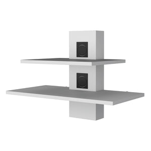 English Elm Minot Modern Floating Shelf Dual-Tier Wall Unit with Cable Management Covers, White MDF Finish B128P176177