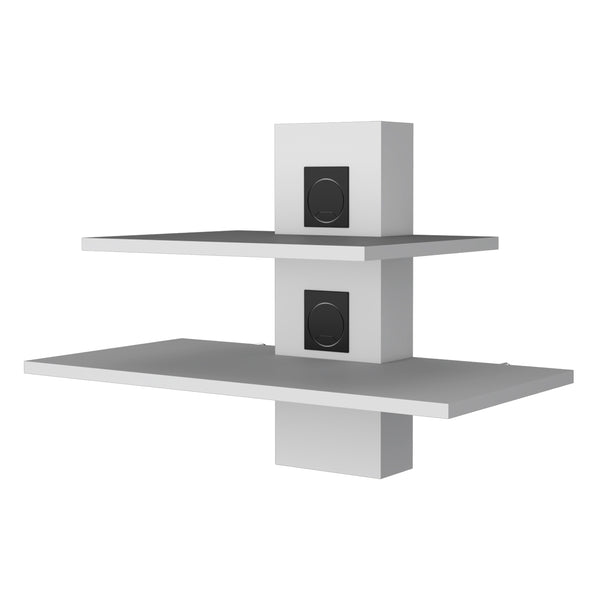 English Elm Minot Modern Floating Shelf Dual-Tier Wall Unit with Cable Management Covers, White MDF Finish B128P176177