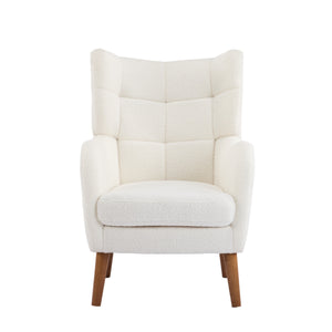 English Elm Christopher Knight Home® - Accent Ivory Teddy Fabric High-Back Armchair with 5.5" Cushion, Curved Arms & Birch Legs, Cozy Support N817P335062W