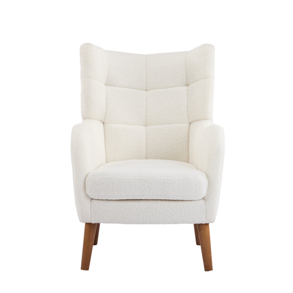 English Elm Christopher Knight Home® - Accent Ivory Teddy Fabric High-Back Armchair with 5.5" Cushion, Curved Arms & Birch Legs, Cozy Support N817P335062W
