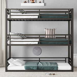 English Elm Twin Metal Triple Bunk Bed With Safety Guardrails - Heavy-Duty, Noise-Reduced Design In Black Finish P1 W1580S00142-GIGA