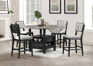 English Elm 1pc Farmhouse Contemporary Counter Height Table with Turntable, Drop Leaves, Built-In Shelves, 46"-60" natural grain black-gray finish B2741S00314