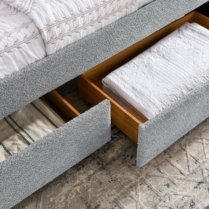 English Elm Daybed With Trundle - Stylish Upholstered Queen Sofa Bed In Grey Boucle With Storage Drawers W1413S00073