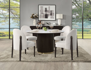 English Elm Clayten Round Dining Table 52" White Artificial Marble Top Espresso Base Gold Center Leg Accent B2726S00007