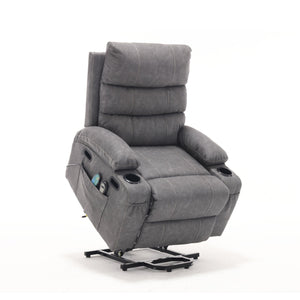 English Elm 21"seat Large Electric Power Lift Recliner Chair with 8-Point Vibration Massage, Lumbar Heat, Remote Control Gray 29.52 L x 26.77 W x 20.47 H W2297P264019
