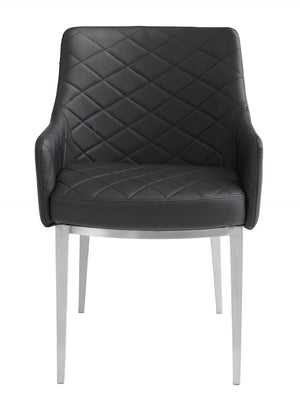 Sunpan CHASE Dining Armchair - Elegant Black Faux Leather with Diamond Tufting & Modern Stainless Steel Legs 30152