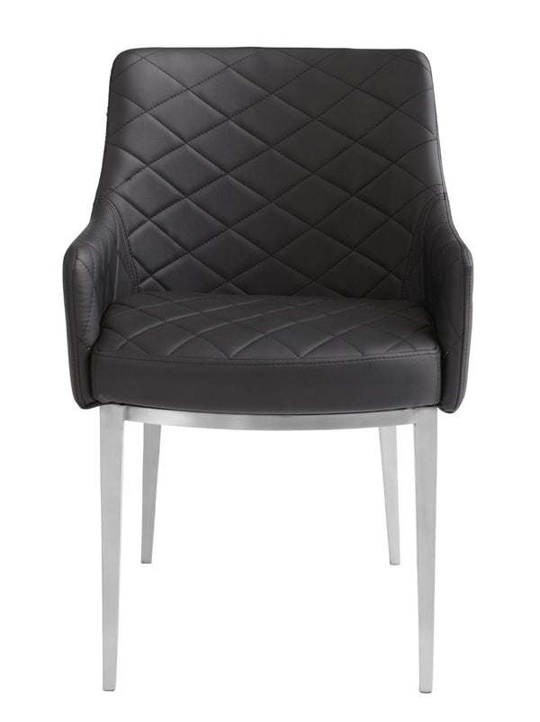 Sunpan CHASE Dining Armchair - Elegant Black Faux Leather with Diamond Tufting & Modern Stainless Steel Legs 30152