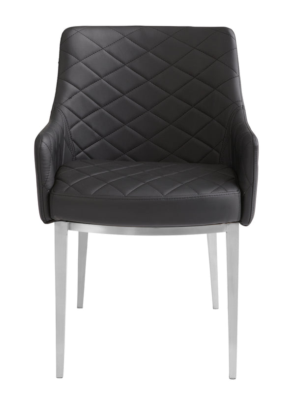 Sunpan Chase Dining Armchair - Sleek Faux Leather Design with Brushed Stainless Steel Legs for Style & Comfort Black