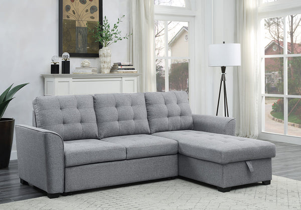 English Elm Adriano Tufted Linen Sleeper Sectional with Reversible Chaise Storage for Compact Living B2749S00182