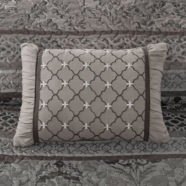 English Elm 5-piece Queen Jacquard Bedspread Set with Leaf Ironwork Motifs Shams and Throw Pillows B035P408228